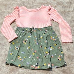 Cat & Jack Pink Striped and Green Floral Dress